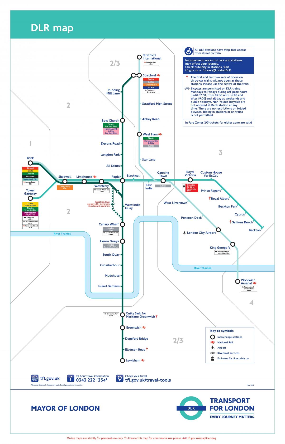 السكك الحديدية الخفيفة دوكلاندز في لندن خريطة