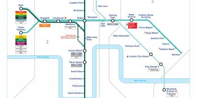 السكك الحديدية الخفيفة دوكلاندز في لندن خريطة